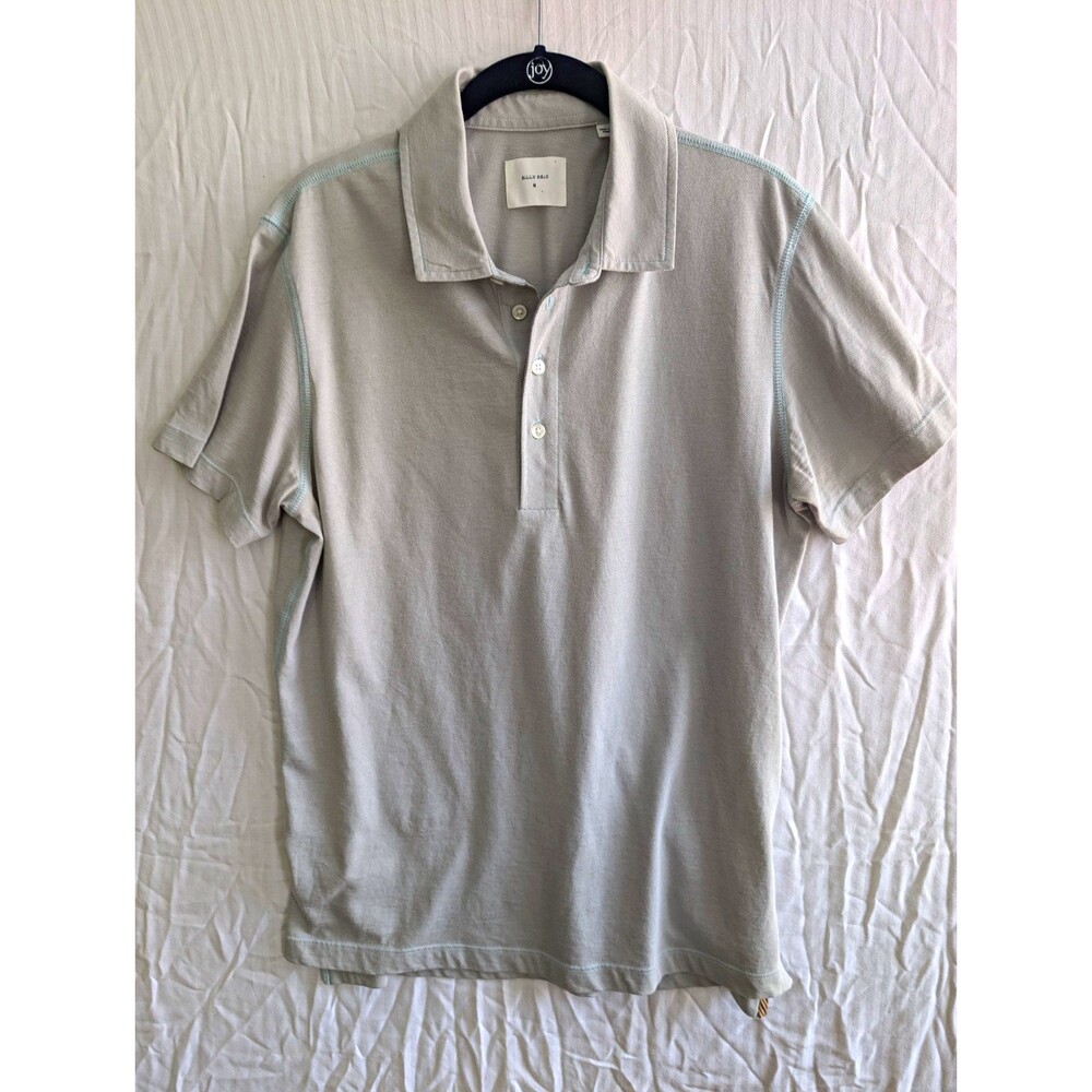 Billy Reid Men's Gray Solid Short Sleeve Collared Polo Shirt Button Placket M